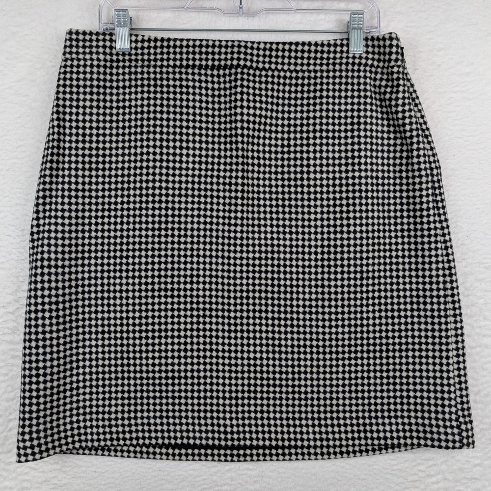 NWT Talbots Wool Blend A-Line Skirt Size 12 PETITE Black White Houndstooth